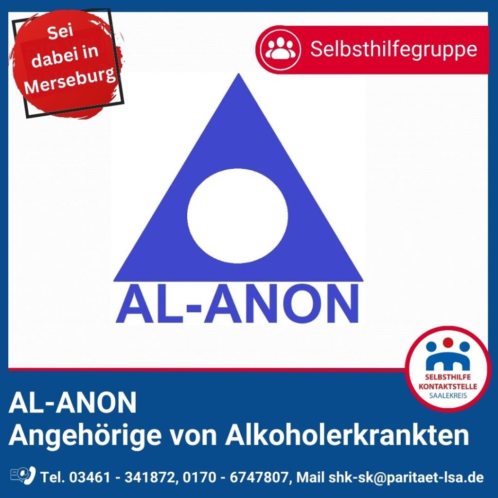 Hier ist das Logo der AL-ANON, ein blaues Dreieck mit einem weißen Kreis in der Mitte, intergiert. 
